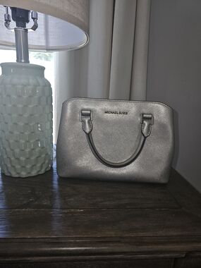 Michael Kors Silver Saffiano Dome Satchel